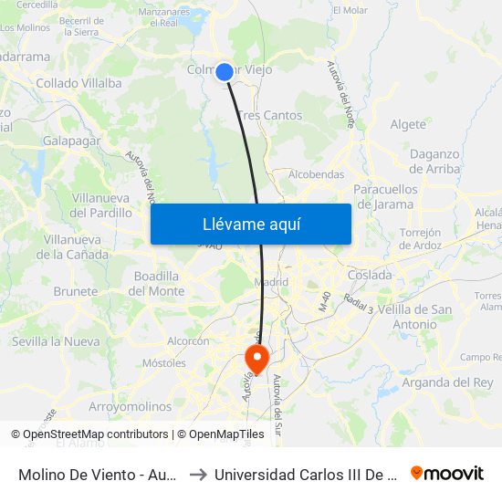 Molino De Viento - Auditorio to Universidad Carlos III De Madrid map