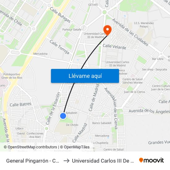 General Pingarrón - Colegio to Universidad Carlos III De Madrid map