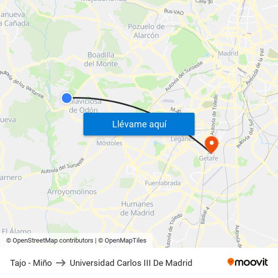 Tajo - Miño to Universidad Carlos III De Madrid map