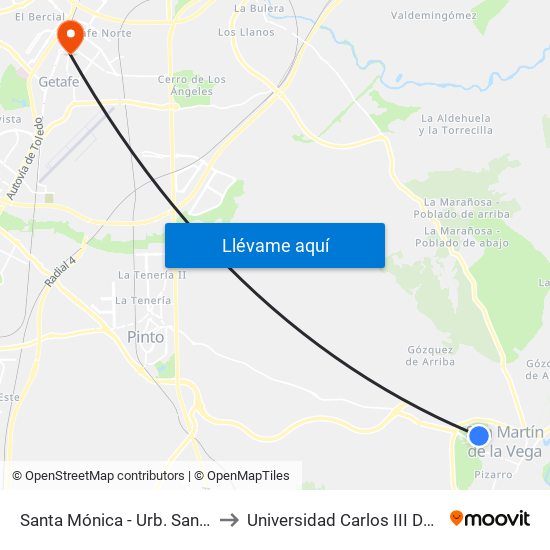 Santa Mónica - Urb. Santa Elena to Universidad Carlos III De Madrid map