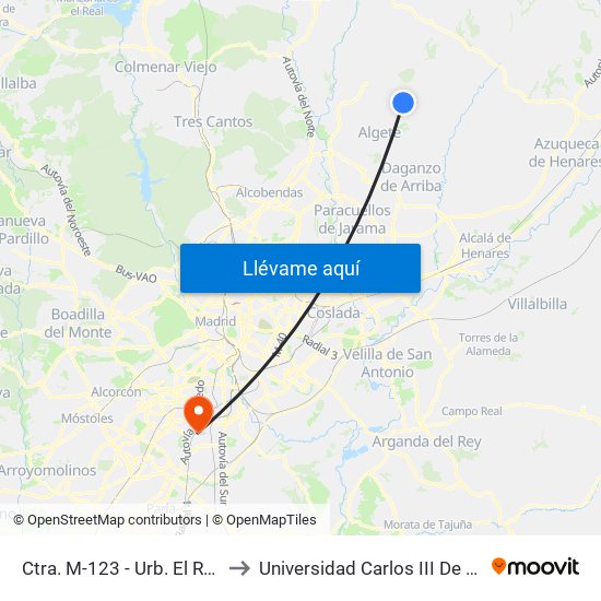 Ctra. M-123 - Urb. El Retorno to Universidad Carlos III De Madrid map