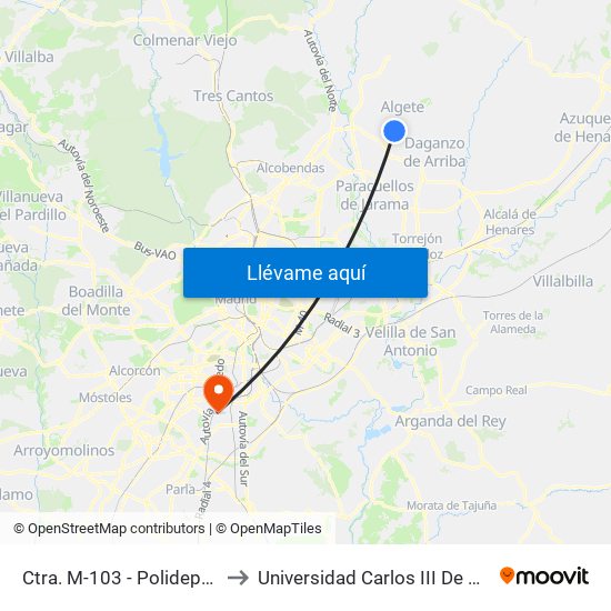 Ctra. M-103 - Polideportivo to Universidad Carlos III De Madrid map