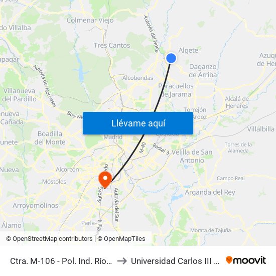 Ctra. M-106 - Pol. Ind. Río De Janeiro to Universidad Carlos III De Madrid map