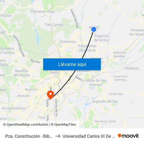 Pza. Constitución - Biblioteca to Universidad Carlos III De Madrid map