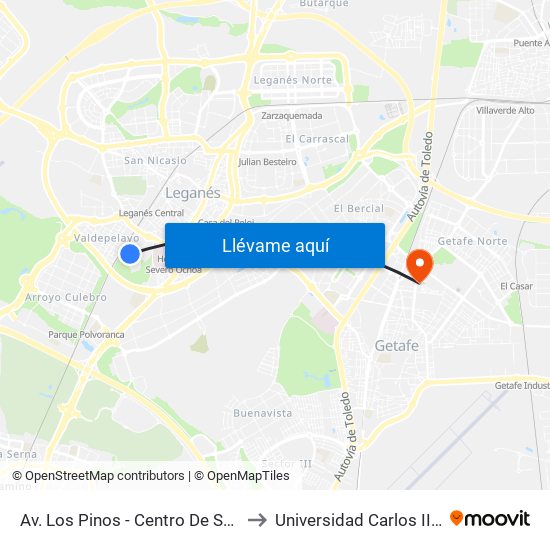Av. Los Pinos - Centro De Salud Y Gerencia to Universidad Carlos III De Madrid map