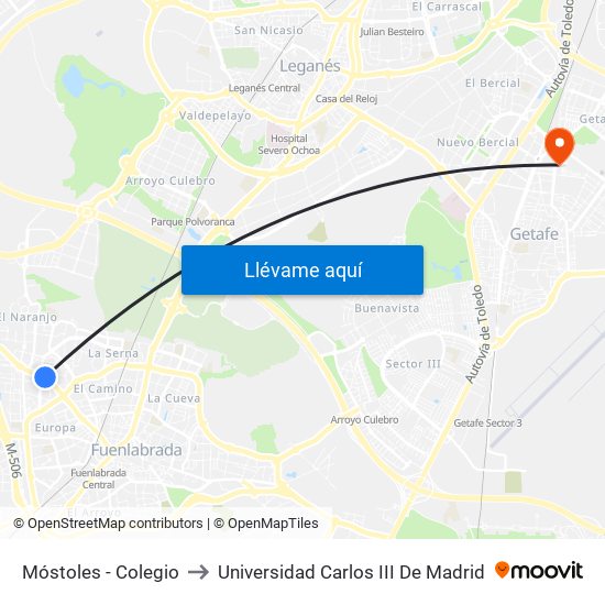 Móstoles - Colegio to Universidad Carlos III De Madrid map
