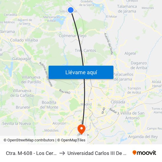 Ctra. M-608 - Los Cerrillos to Universidad Carlos III De Madrid map
