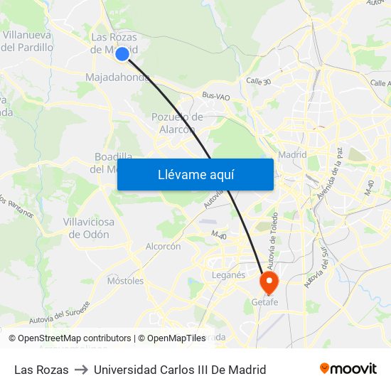 Las Rozas to Universidad Carlos III De Madrid map