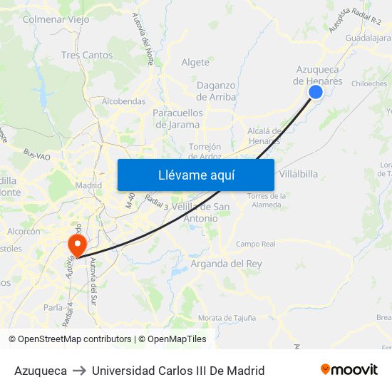 Azuqueca to Universidad Carlos III De Madrid map