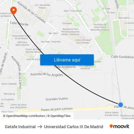Getafe Industrial to Universidad Carlos III De Madrid map