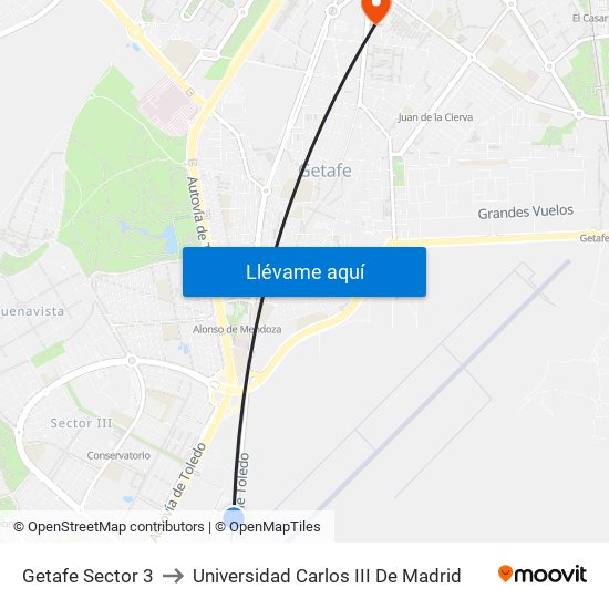 Getafe Sector 3 to Universidad Carlos III De Madrid map