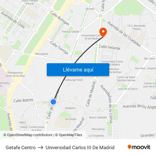 Getafe Centro to Universidad Carlos III De Madrid map