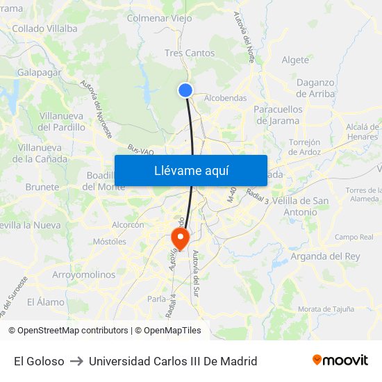 El Goloso to Universidad Carlos III De Madrid map