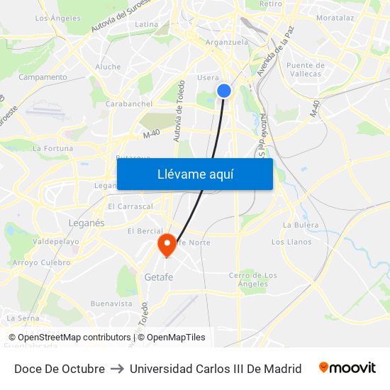 Doce De Octubre to Universidad Carlos III De Madrid map