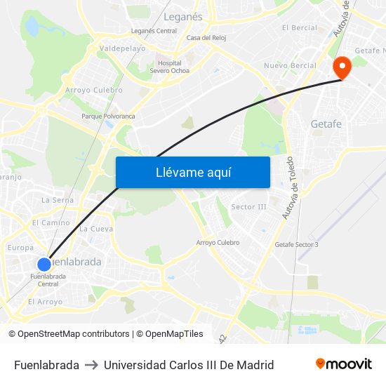 Fuenlabrada to Universidad Carlos III De Madrid map