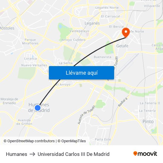 Humanes to Universidad Carlos III De Madrid map