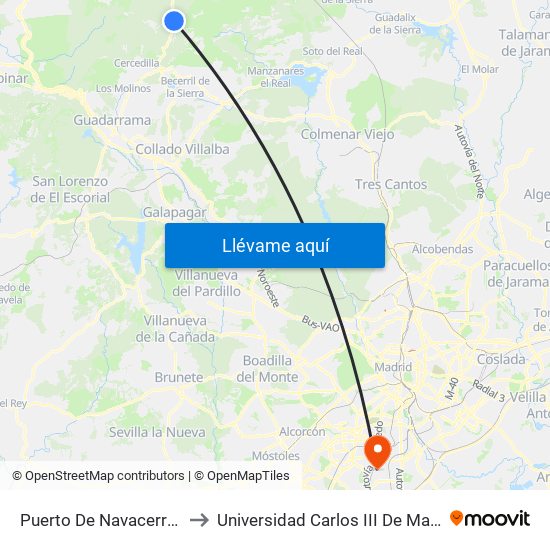 Puerto De Navacerrada to Universidad Carlos III De Madrid map