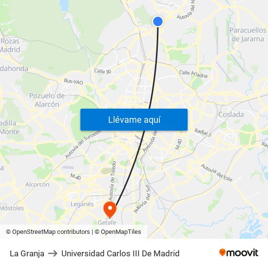 La Granja to Universidad Carlos III De Madrid map