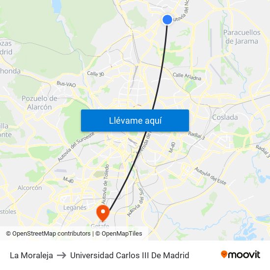 La Moraleja to Universidad Carlos III De Madrid map