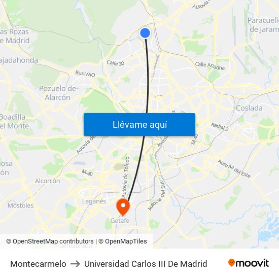 Montecarmelo to Universidad Carlos III De Madrid map