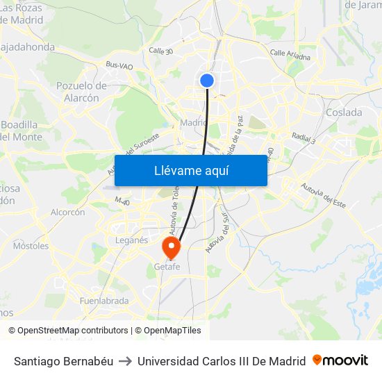 Santiago Bernabéu to Universidad Carlos III De Madrid map