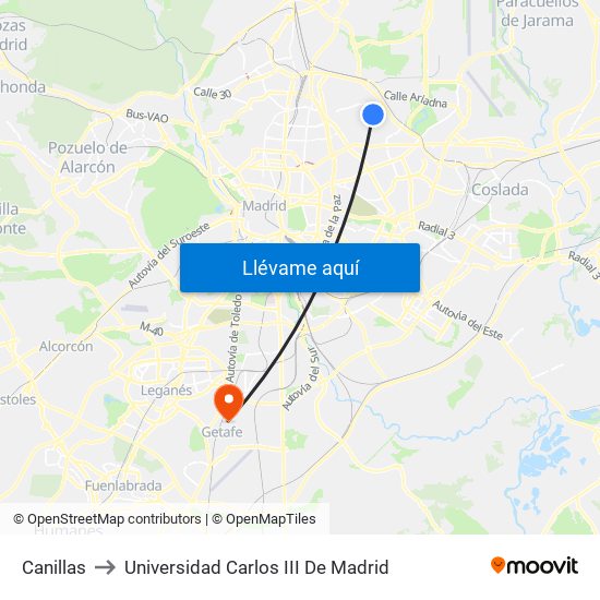 Canillas to Universidad Carlos III De Madrid map