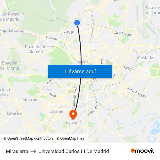 Mirasierra to Universidad Carlos III De Madrid map
