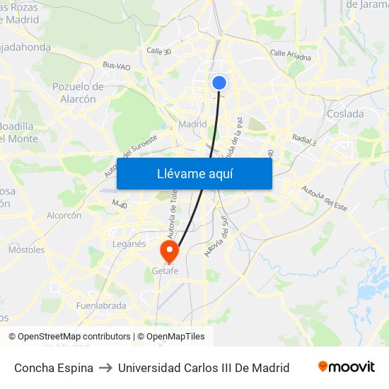 Concha Espina to Universidad Carlos III De Madrid map