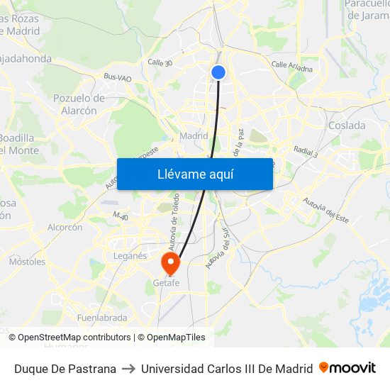 Duque De Pastrana to Universidad Carlos III De Madrid map