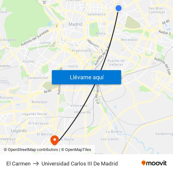 El Carmen to Universidad Carlos III De Madrid map