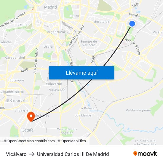 Vicálvaro to Universidad Carlos III De Madrid map