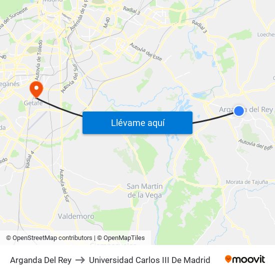 Arganda Del Rey to Universidad Carlos III De Madrid map