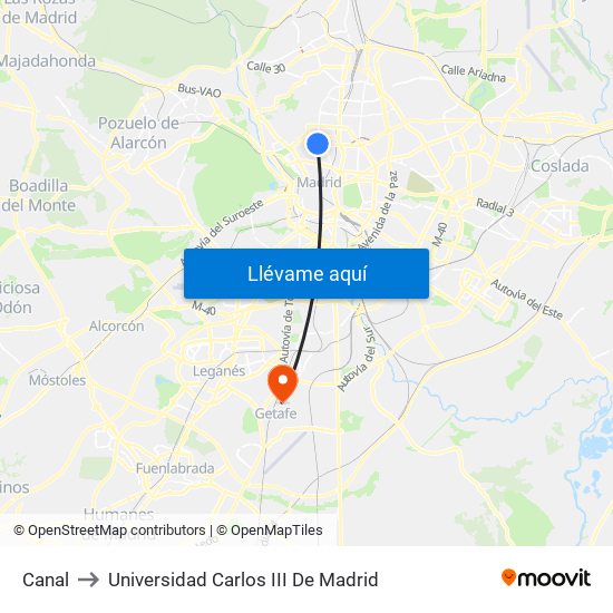 Canal to Universidad Carlos III De Madrid map