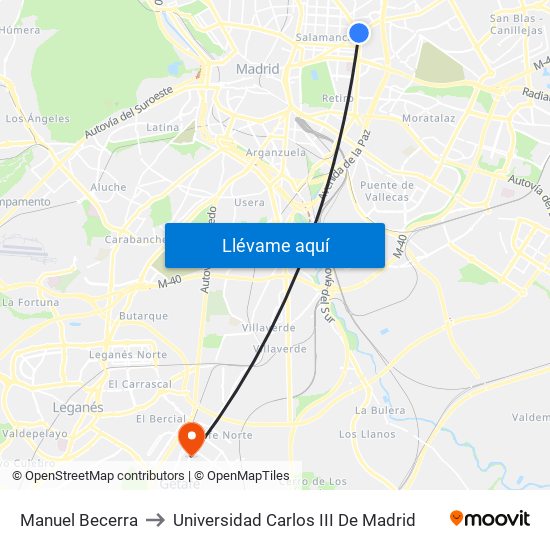 Manuel Becerra to Universidad Carlos III De Madrid map