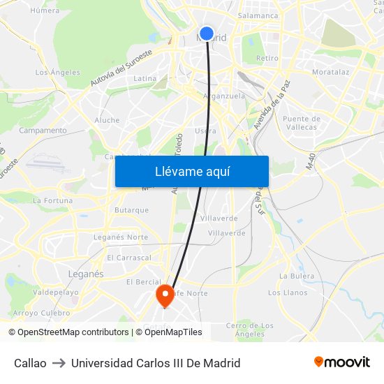 Callao to Universidad Carlos III De Madrid map
