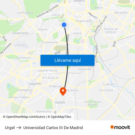 Urgel to Universidad Carlos III De Madrid map