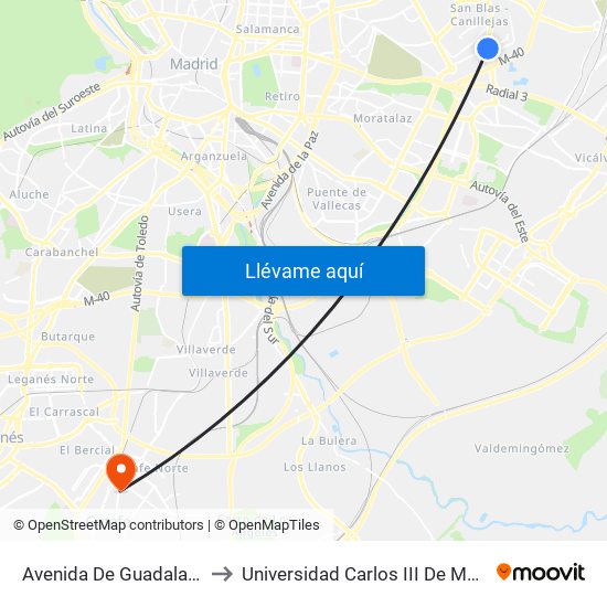 Avenida De Guadalajara to Universidad Carlos III De Madrid map