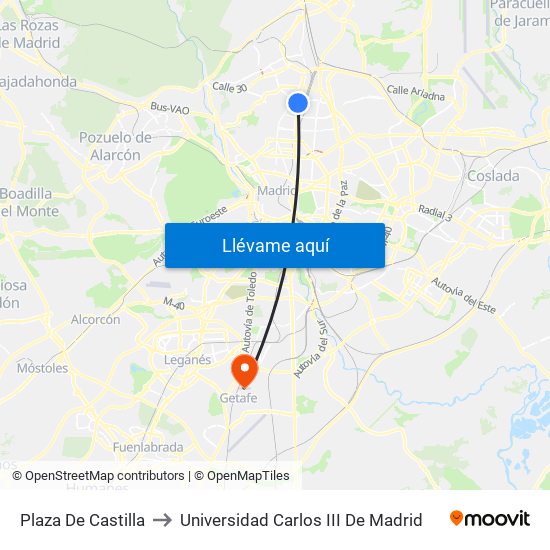 Plaza De Castilla to Universidad Carlos III De Madrid map