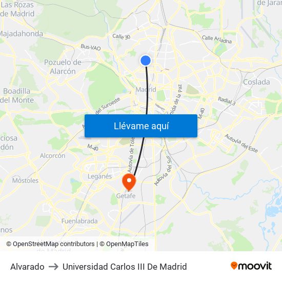 Alvarado to Universidad Carlos III De Madrid map