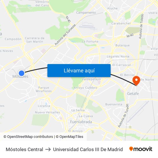 Móstoles Central to Universidad Carlos III De Madrid map