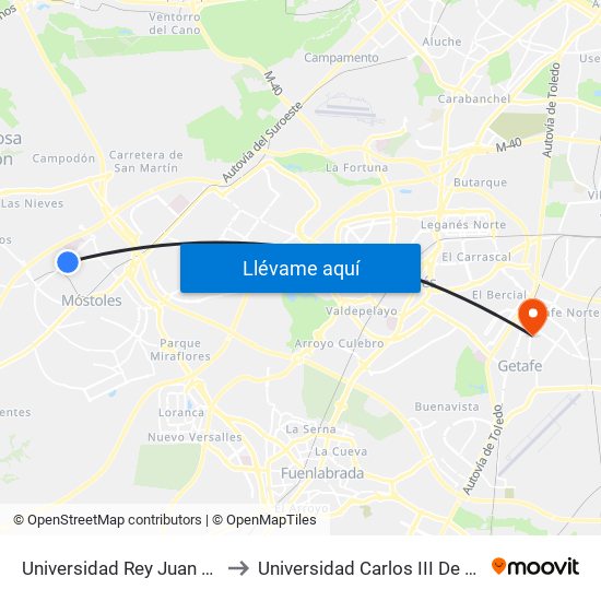 Universidad Rey Juan Carlos to Universidad Carlos III De Madrid map