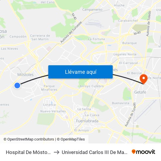 Hospital De Móstoles to Universidad Carlos III De Madrid map