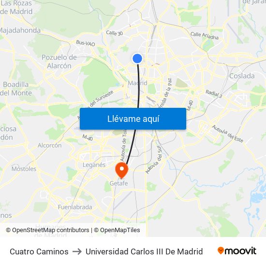 Cuatro Caminos to Universidad Carlos III De Madrid map