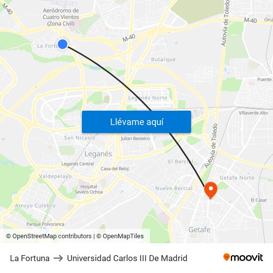 La Fortuna to Universidad Carlos III De Madrid map