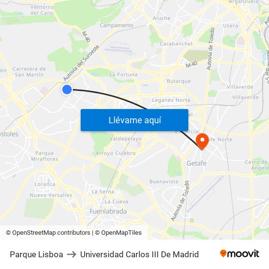 Parque Lisboa to Universidad Carlos III De Madrid map