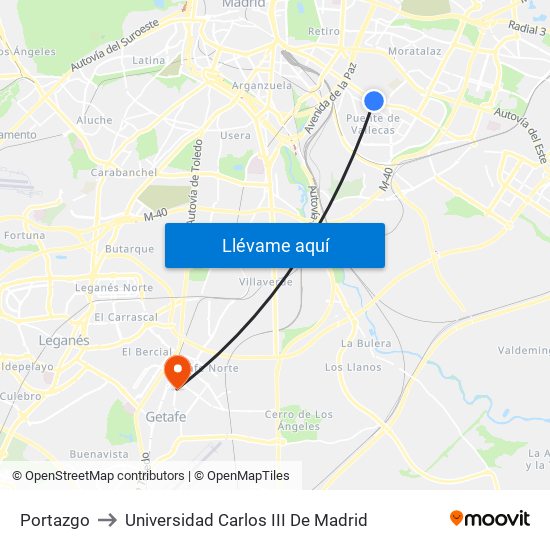 Portazgo to Universidad Carlos III De Madrid map