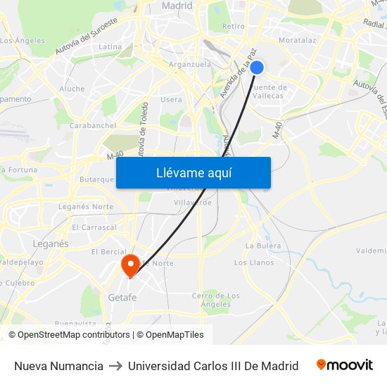 Nueva Numancia to Universidad Carlos III De Madrid map
