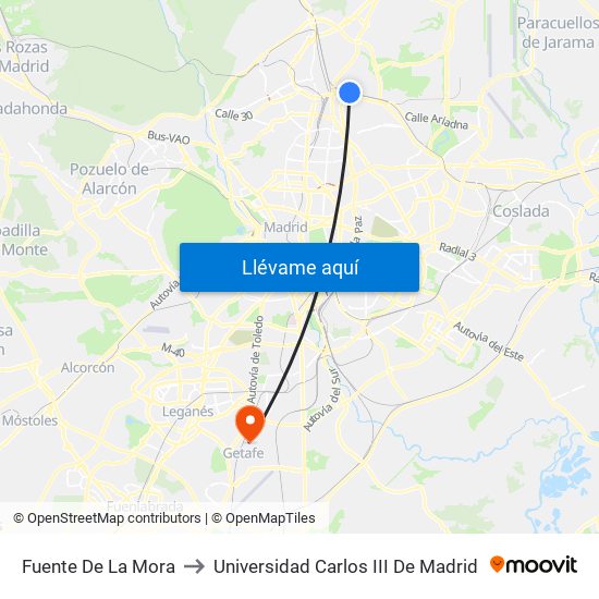 Fuente De La Mora to Universidad Carlos III De Madrid map