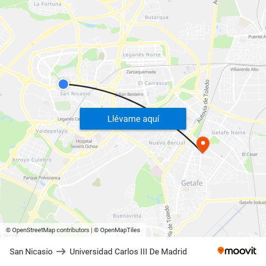 San Nicasio to Universidad Carlos III De Madrid map