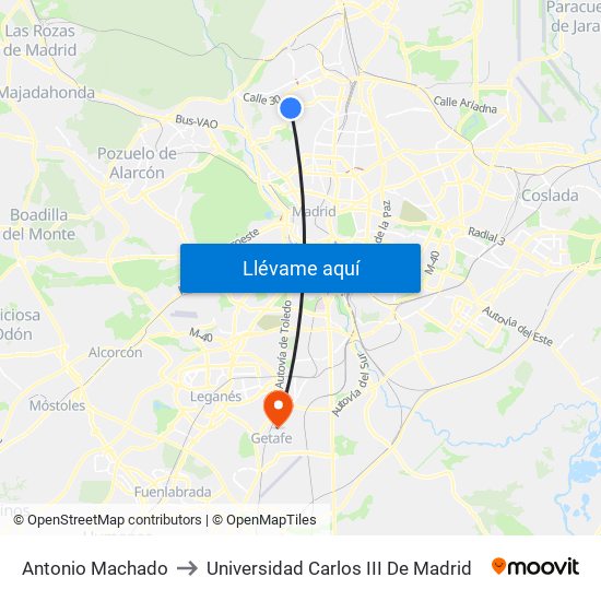 Antonio Machado to Universidad Carlos III De Madrid map